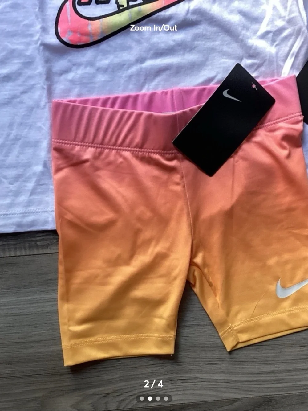 Nike Girls Crop Tee & Gradient Bike Shorts - White, Pink, Orange, Yellow